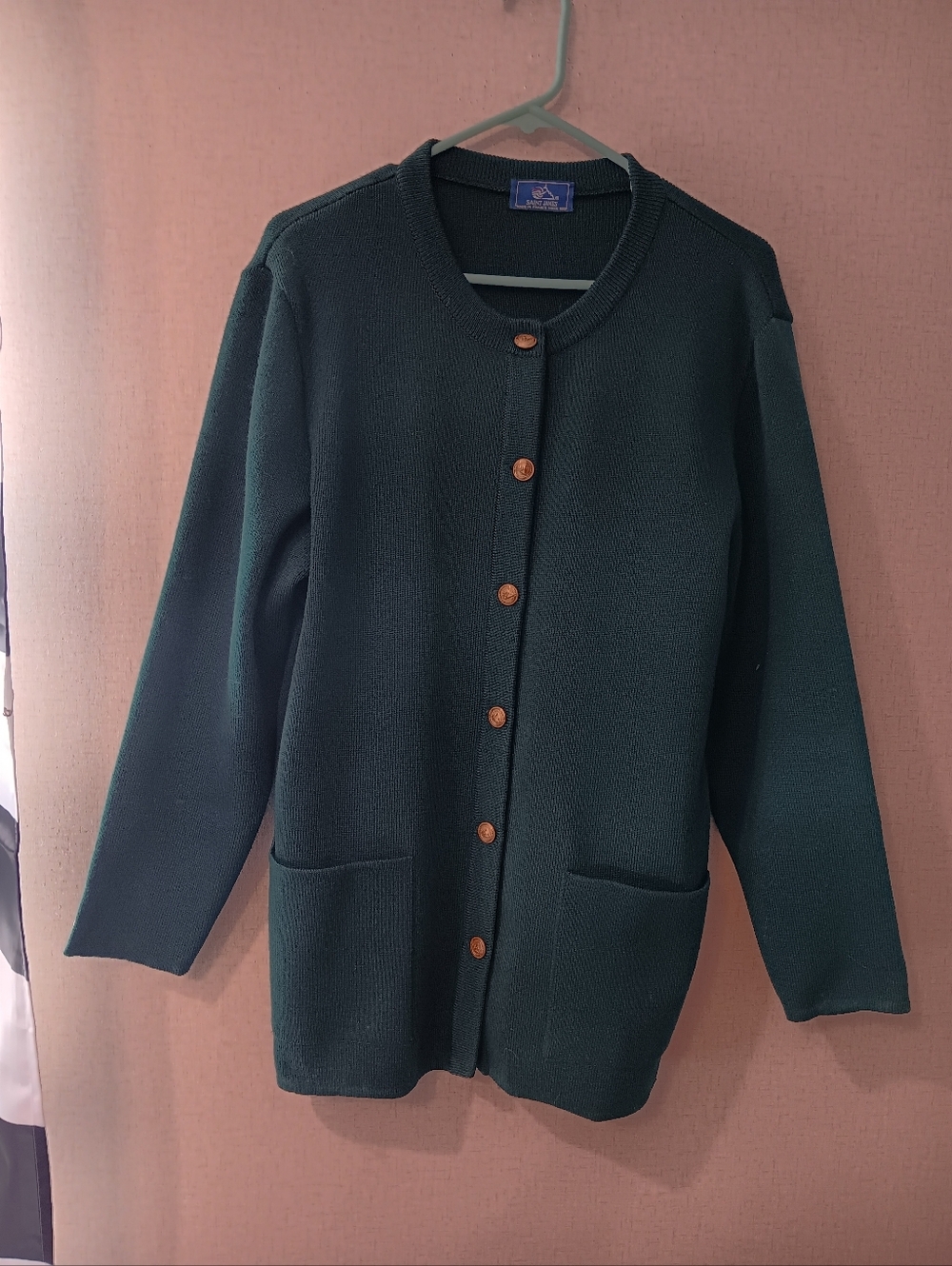Saint James Vintage Wool Dark Green Gold Button Women's Cardigan Size L And XL